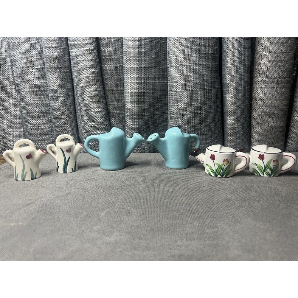 VTG Watering Can Salt Pepper Shakers Lot Ceramic Handpainted
